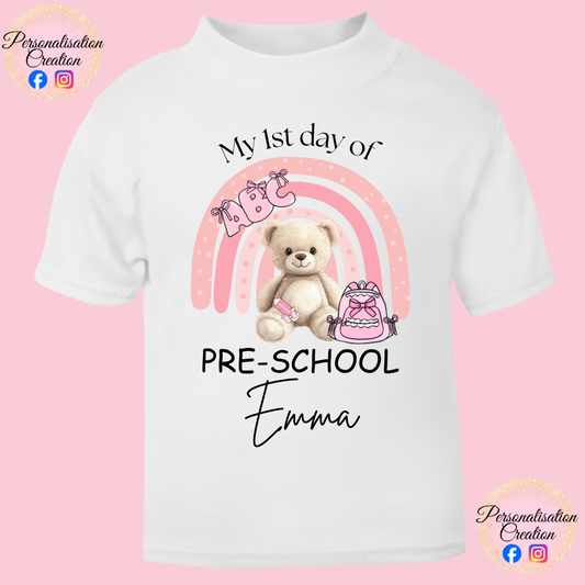 Rainbow teddy bear 1st day of pre-school t-shirt