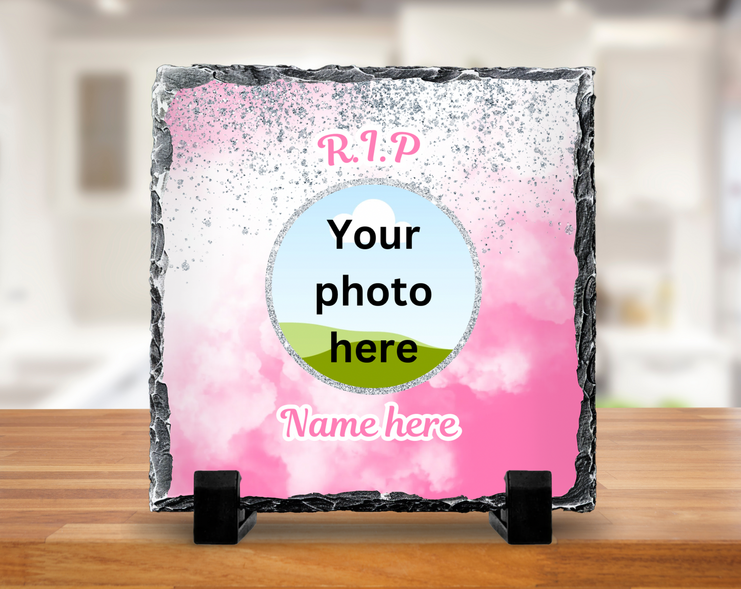Pink with sparkled memorial slate 20cm