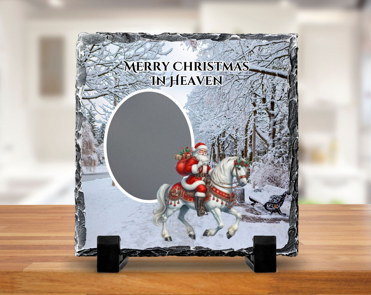 Santa on horse remembrance slate - 20cm