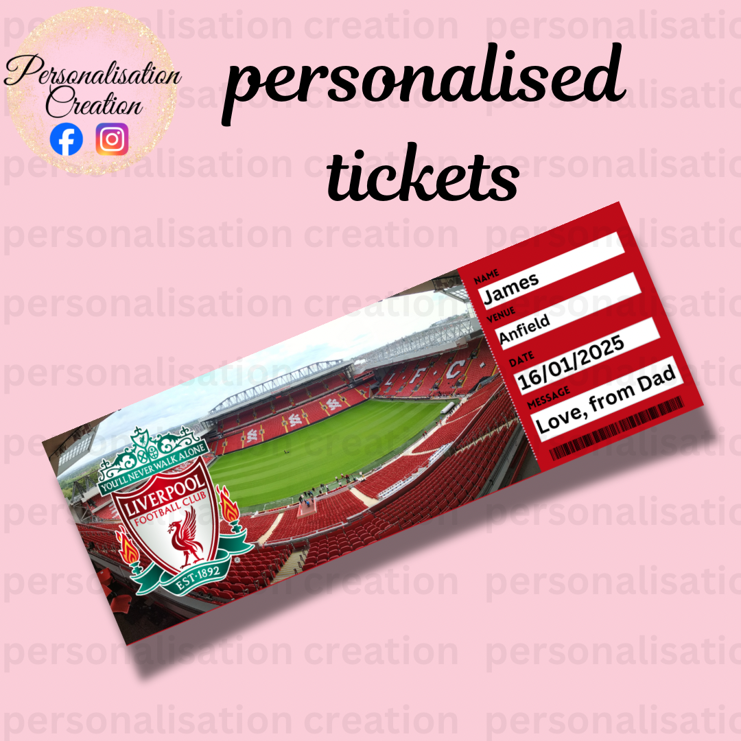 Personalised liverpool match ticket