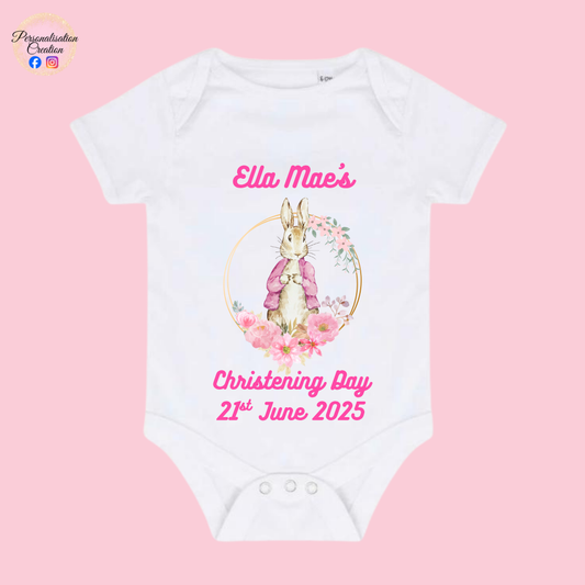 Pink bunny christening vest