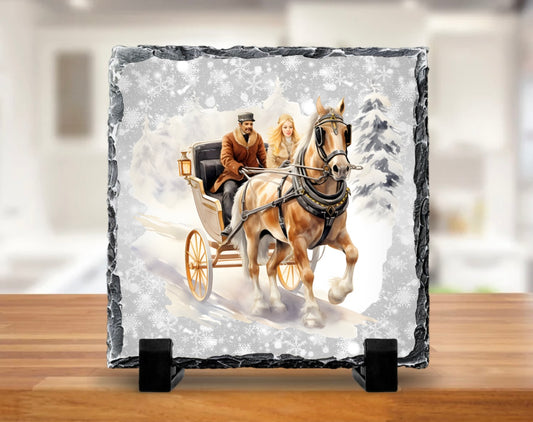 Gold christmas horse slate - 20cm