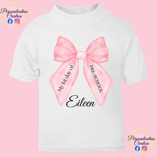 Pink bow 1st day of pre-school t-shirt