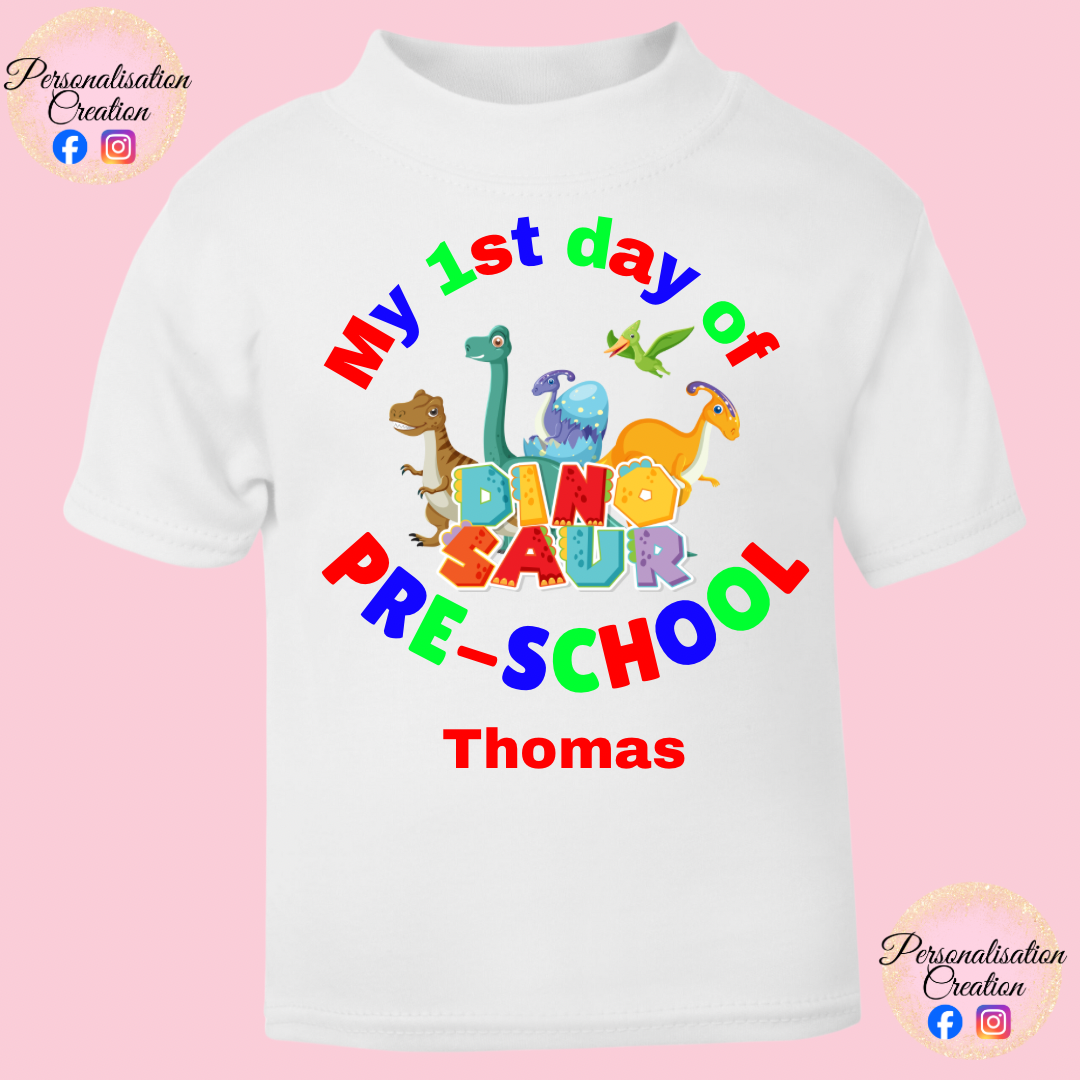 Dinosaur 1st day of pre-school t-shirt