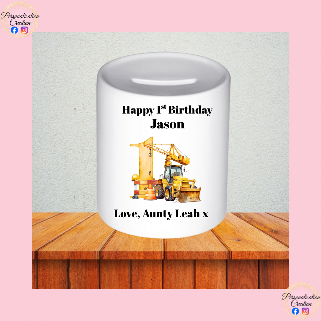 Digger 1st birthday money box