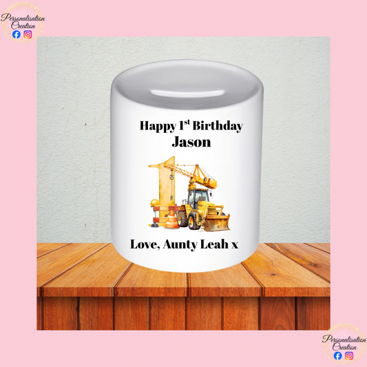 Digger 1st birthday money box