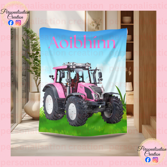 Pink tractor blanket