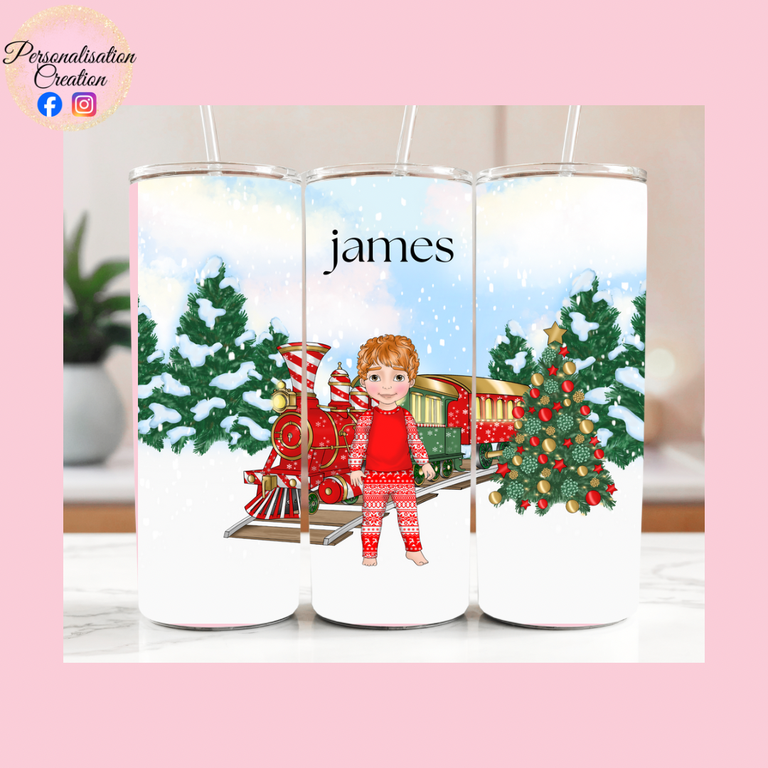 Red christmas train blanket & tumbler duo