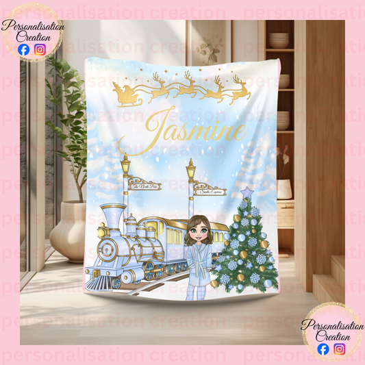 Blue christmas train blanket & tumbler duo