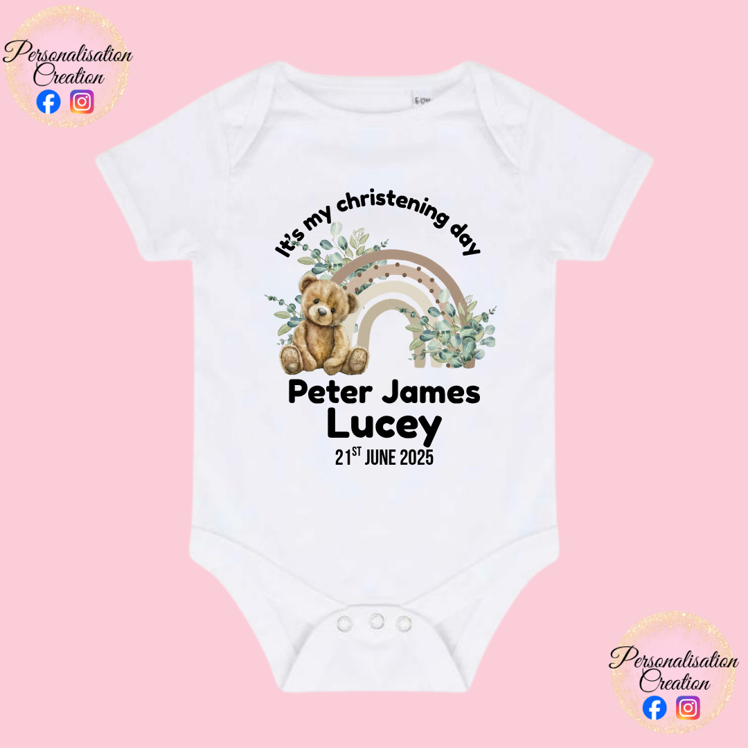 Neutral rainbow bear christening bundle