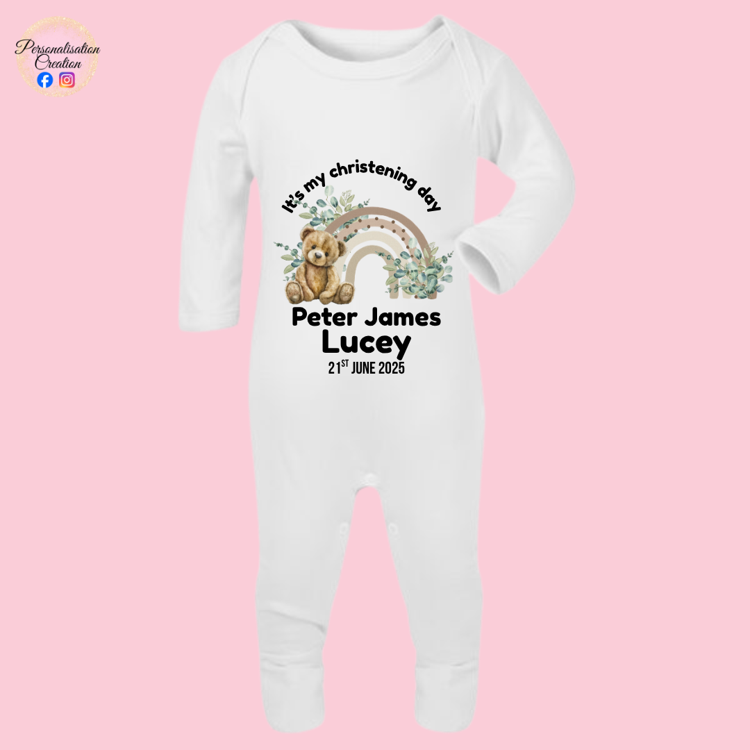 Neutral rainbow bear christening bundle