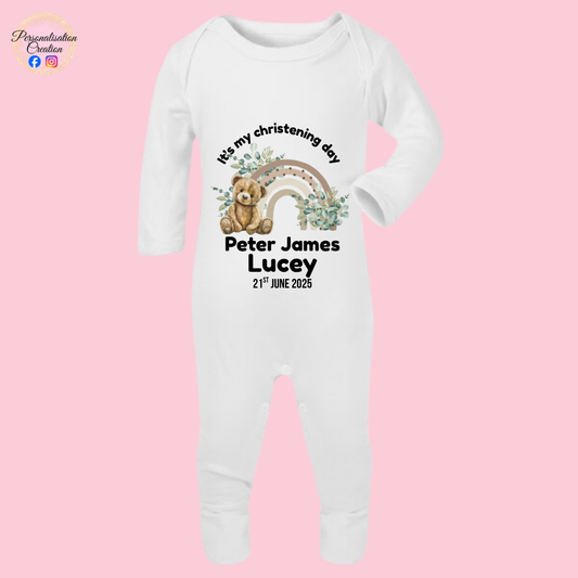 Neutral rainbow bear christening bundle