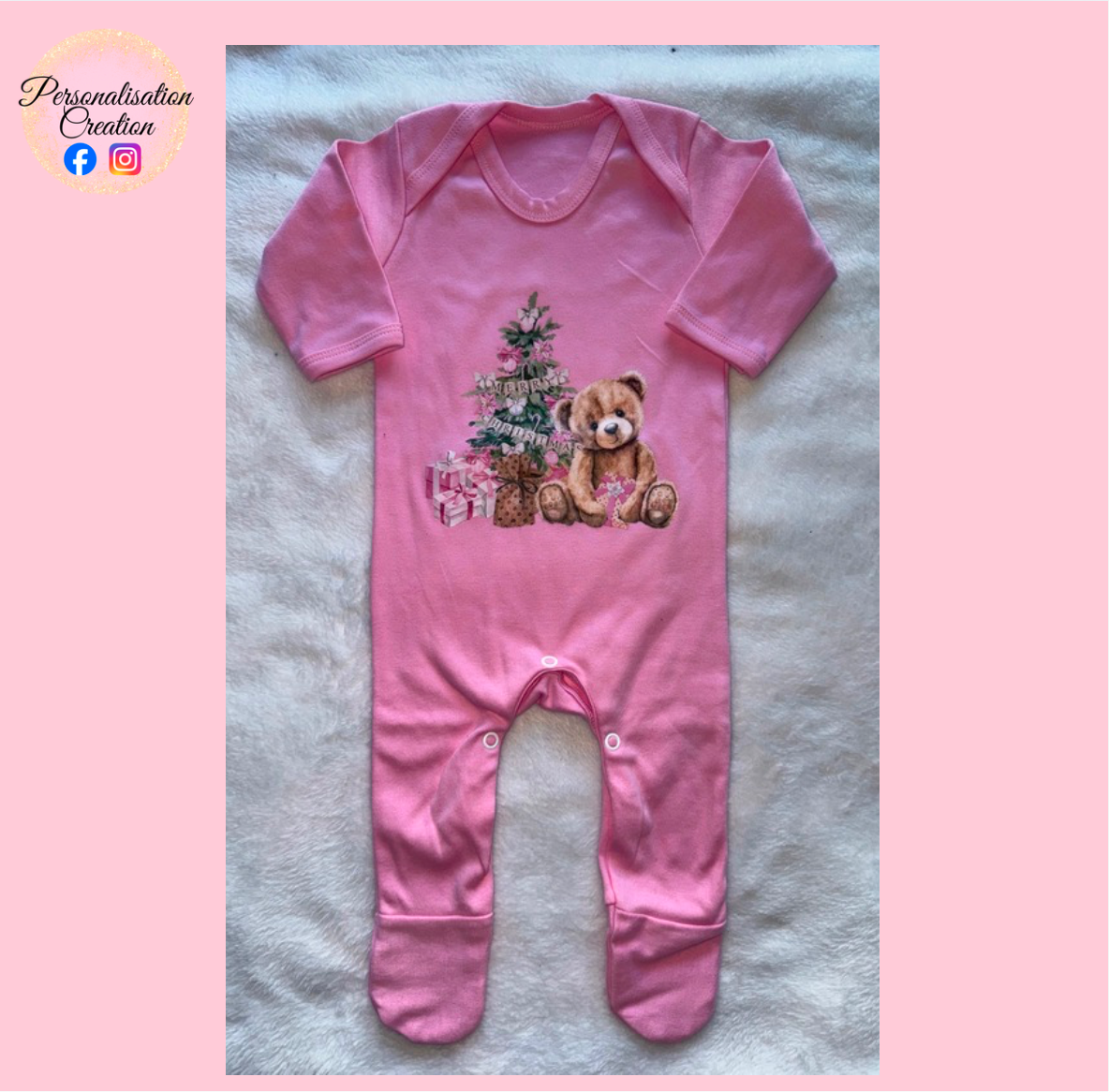 Pink bear babygrow 0-3 months