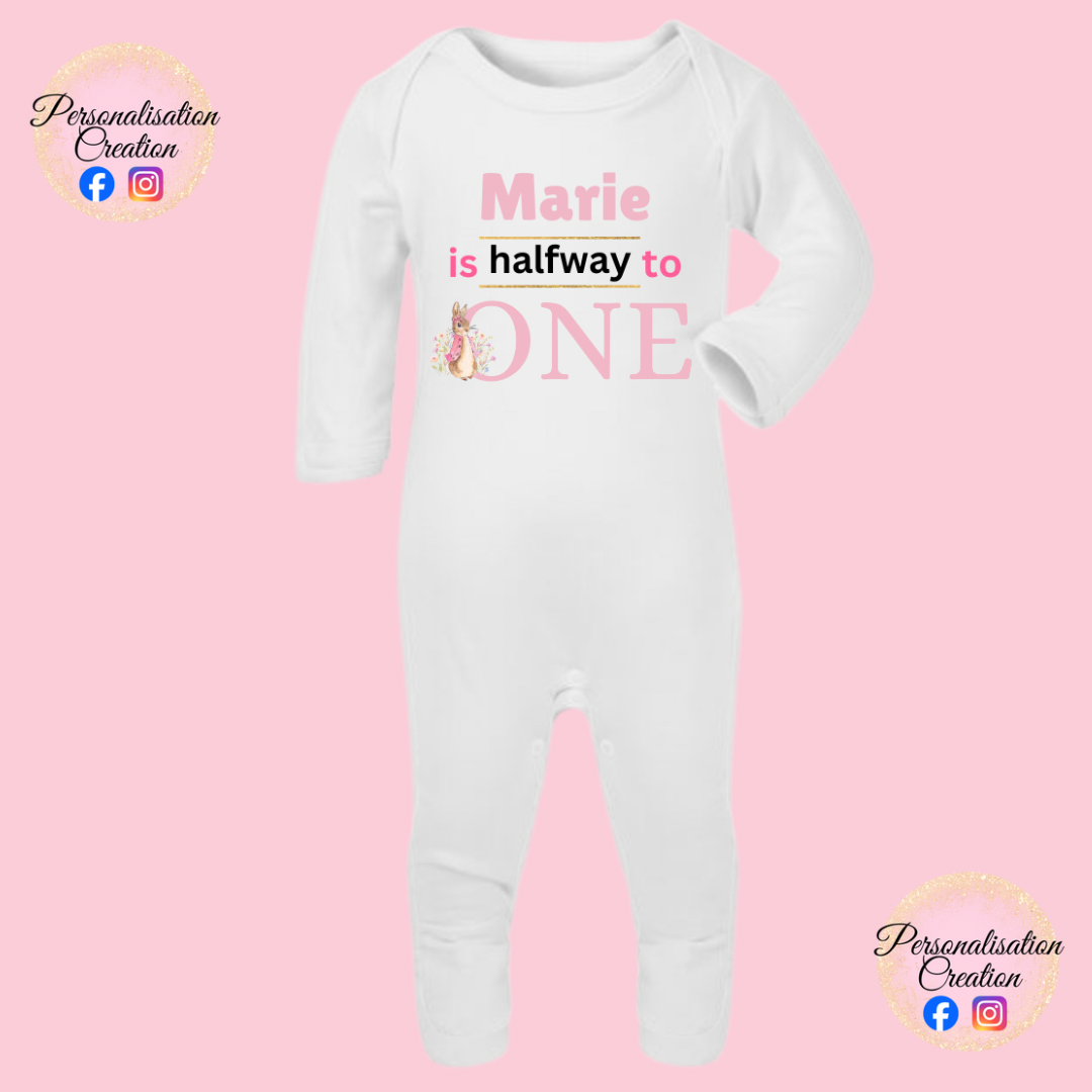 Half birthday bunny babygrow