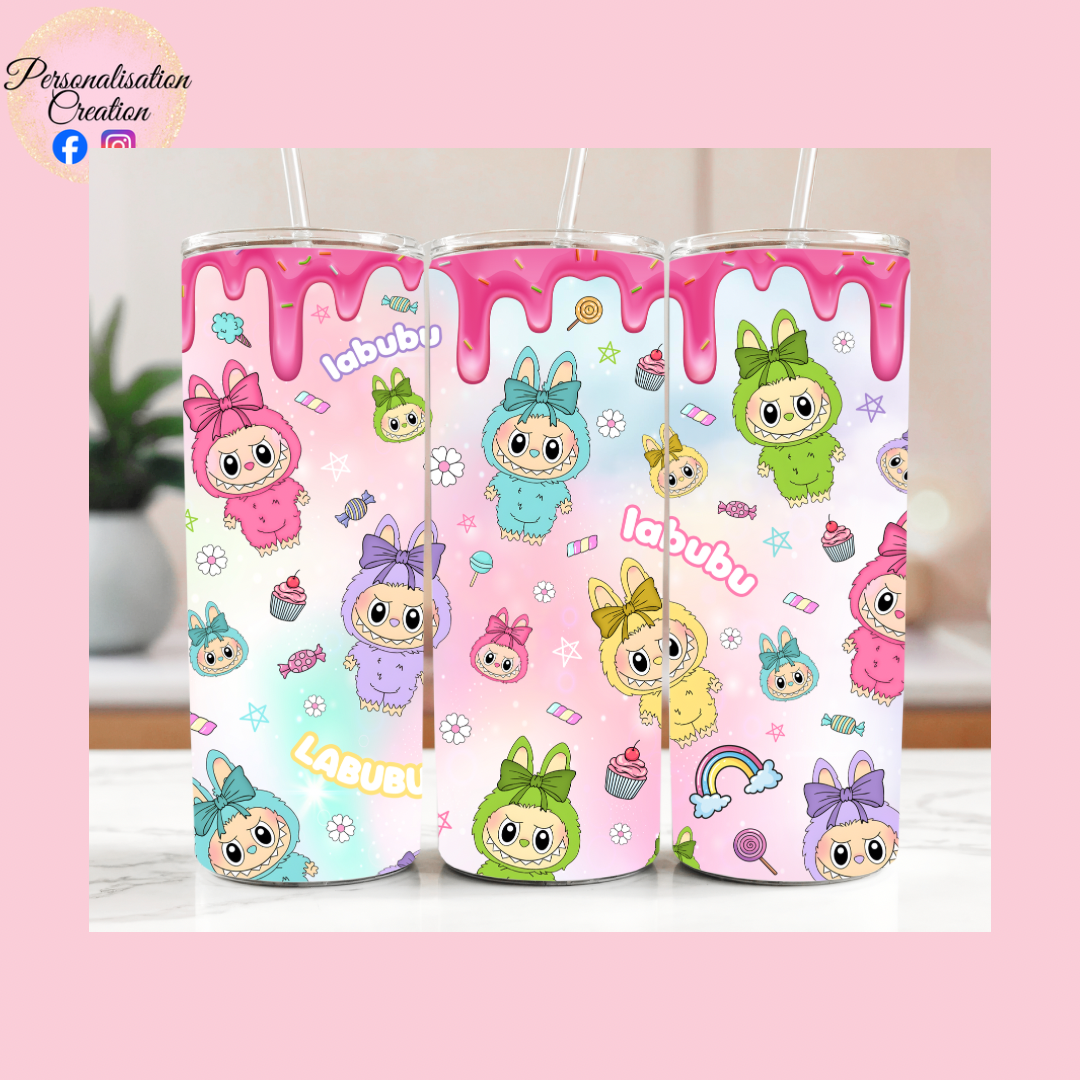 Pink drip labubu tumbler
