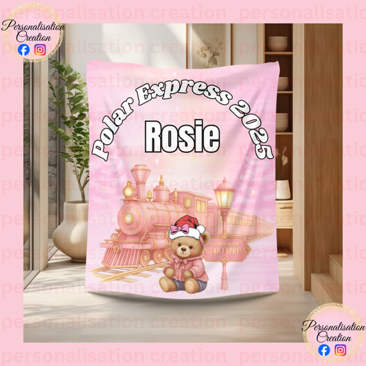 Pink polar express blanket