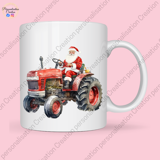 Santa on a tractor mug