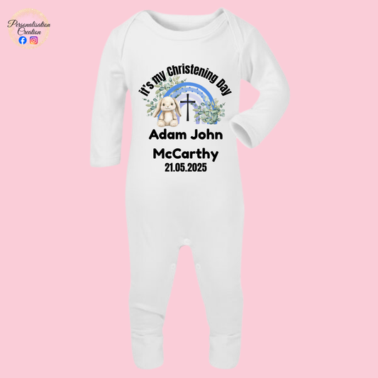Rainbow bunny christening babygrow