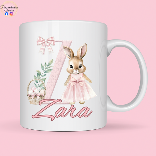 Pink initial easter mug