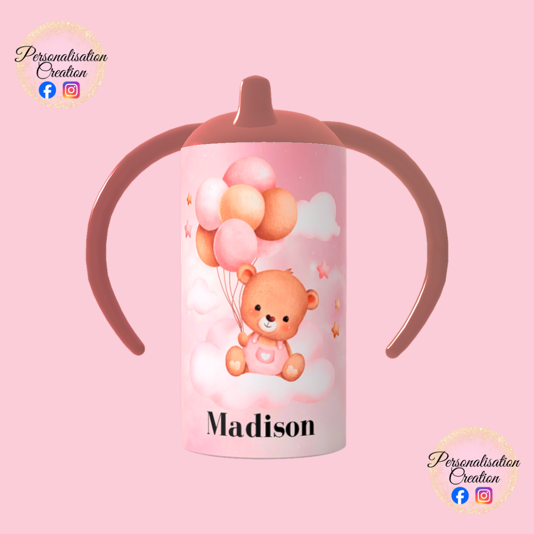 Personalised name teddy bear sippy cup