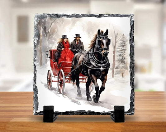 Black christmas horse slate - 20cm