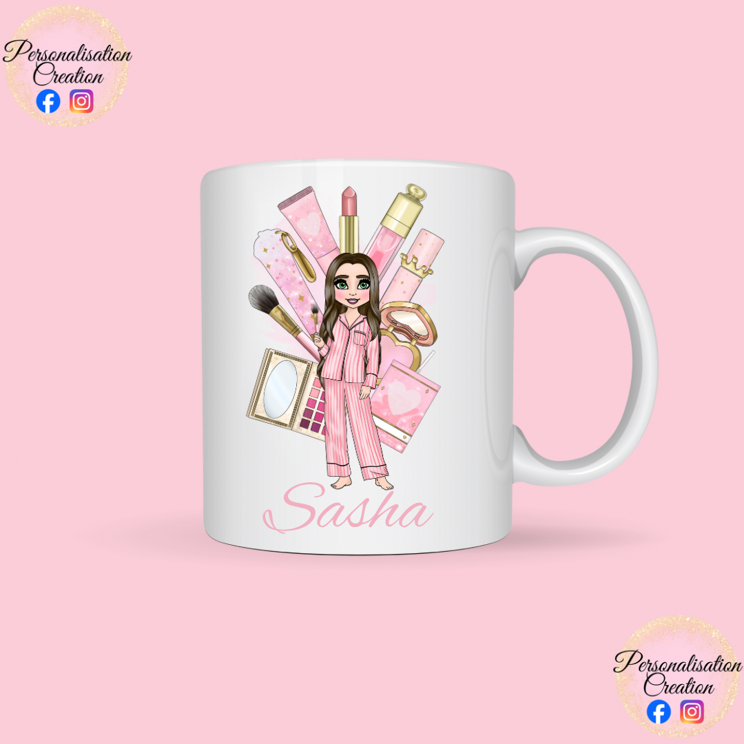 makeup inspired pjs mug