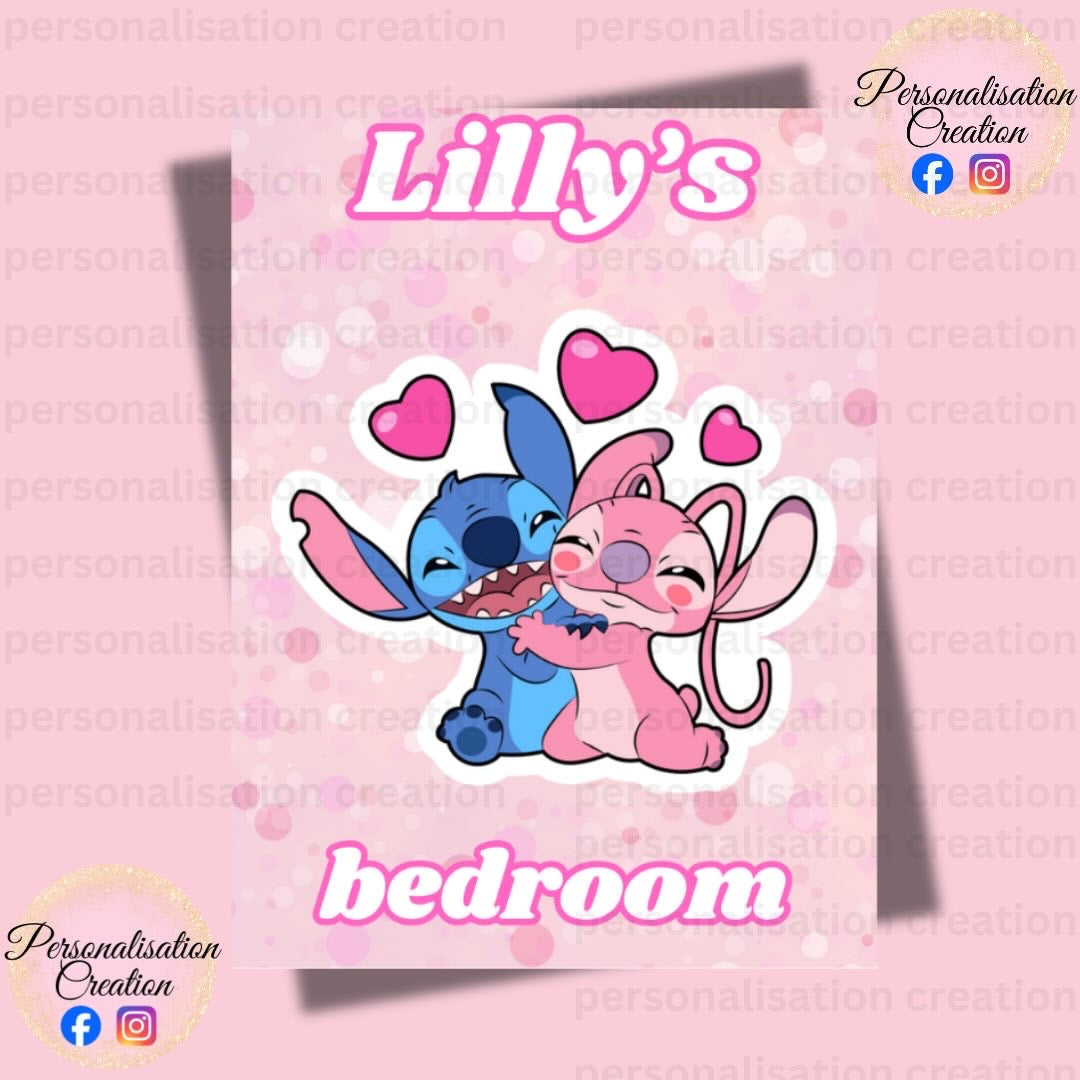 Stitch & angel bedroom door sign