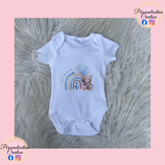 Bear with rainbow Baby name vest