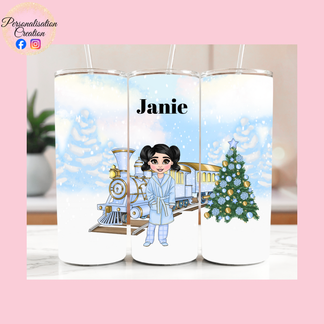 Blue christmas train blanket & tumbler duo